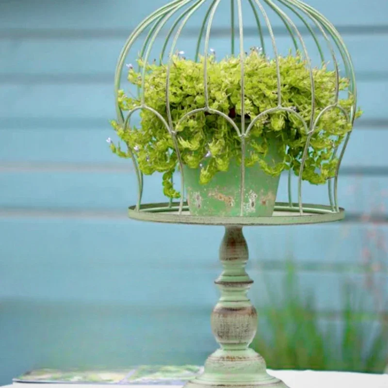 Outdoor Wrought Iron Flower Stand Birdcage Pot Holder Gardening Tray Decorative Ornaments Metal Plant Stand Garden Display
