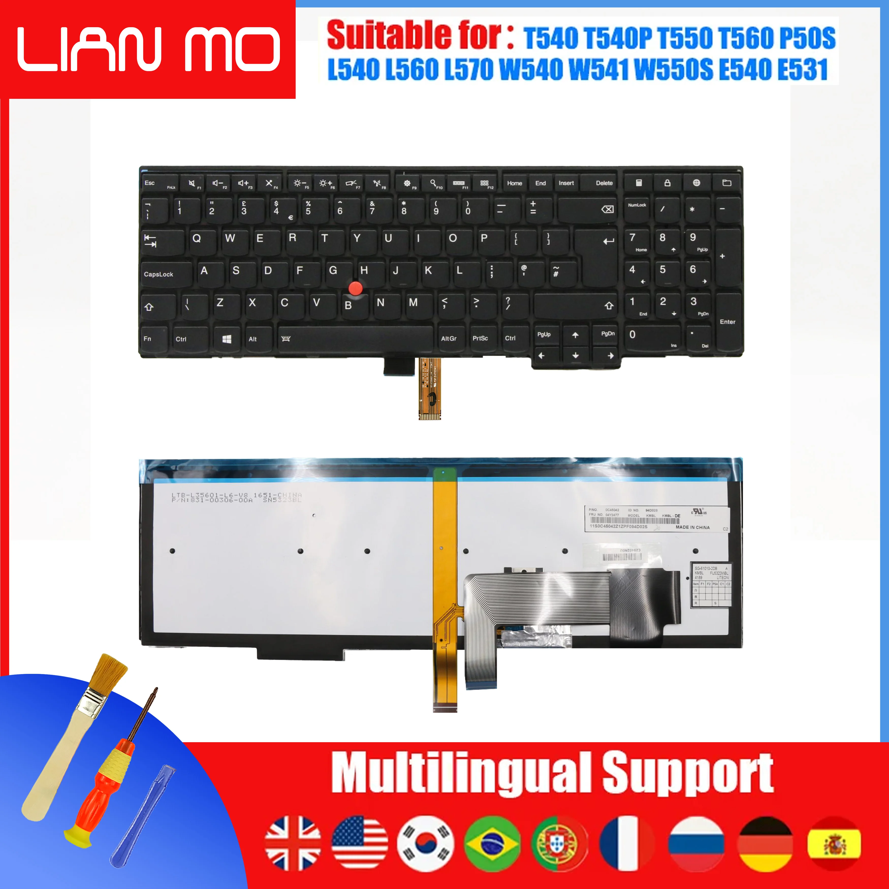 Запасная клавиатура LIAN MO для Lenovo ThinkPad T540,T540P,T550,T560,P50S,L540 с/без слежения/подсветкой-04Y2348