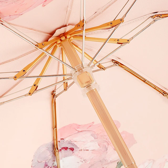 Ötszeres Fa Fogantyú Napsütéses És Esős Kettős Felhasználású Fényvédő Ultraiolett Színű Ragasztó Összecsukható Női Esernyő - Image 5