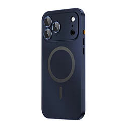 Elegant Aluminum Magnetic Phone Case with Air Lens Glass Protection - iPhone 15 Plus (Blue Titanium 1)