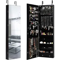 Wall Door Mounted Jewelry Armoire Cabinet with 47.5" H Full Length Mirror, 2 LEDs Lockable Jewelry Organizer Box with Bracelet
