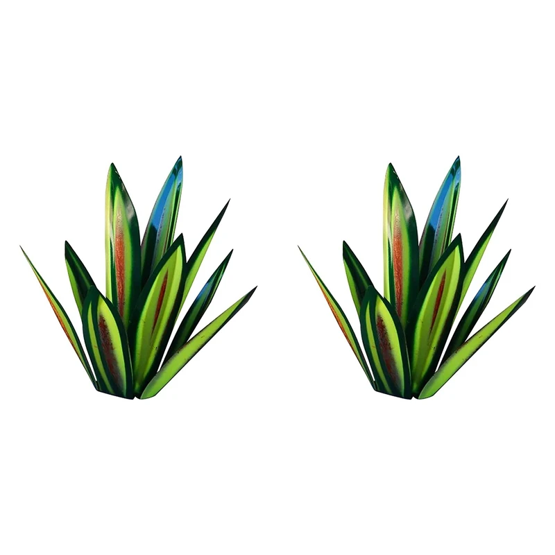 

2X 13.7Inch Tequila Rustic Sculpture, DIY Hand Painted Metal Agave Plants,Outdoor Garden Lawn Ornaments-Green