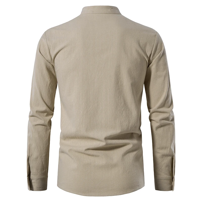 King Billion Herrenhemden Casual Herren Baumwolle Leinen Langarm T-Shirt Frühling Herbst Vintage Shirt US-Größe Kordelzug Hals – Detail 4