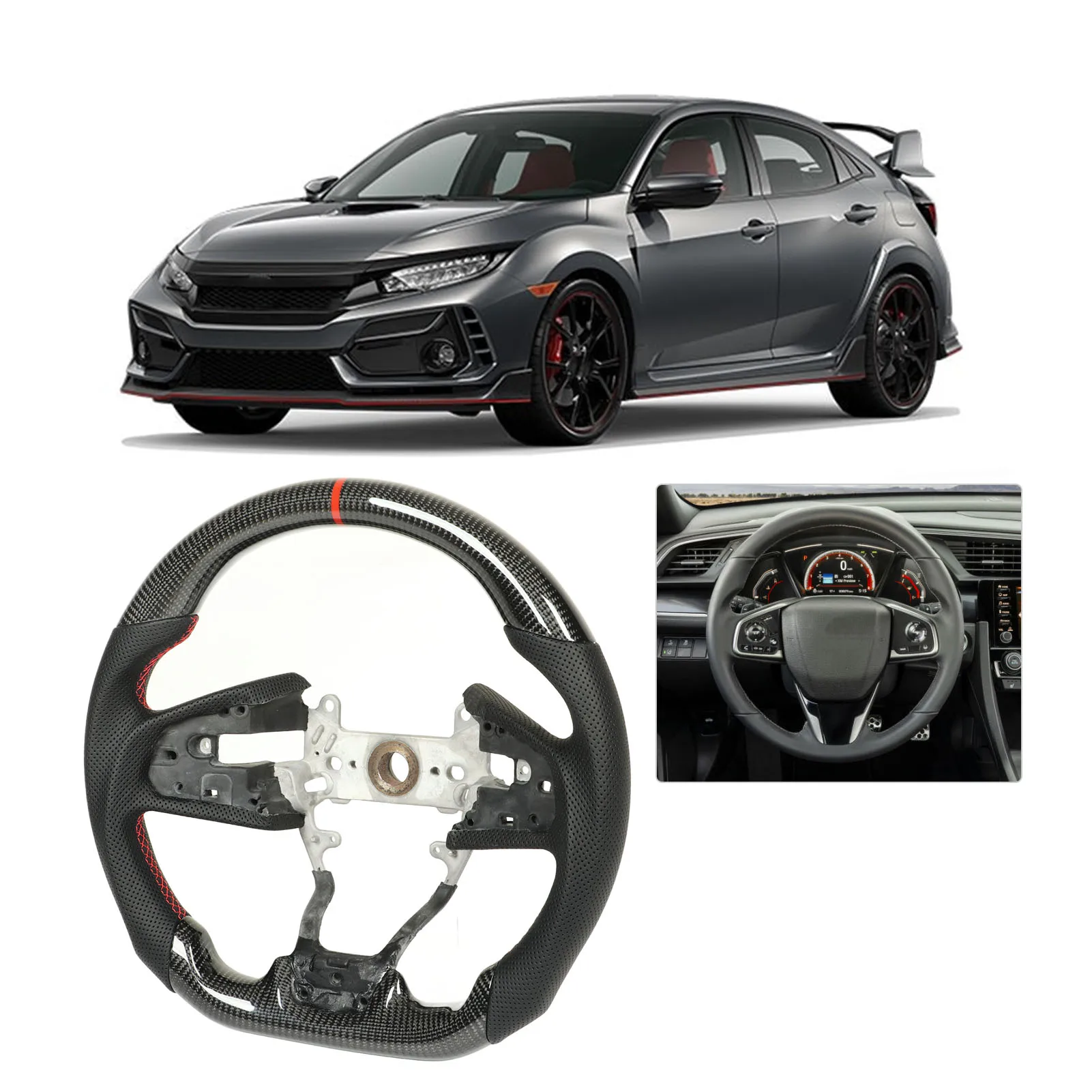 탄소 섬유 스티어링 휠 천공 가죽, 혼다 시빅 FC FK 타입 R 2017-2021, 북미식 사양