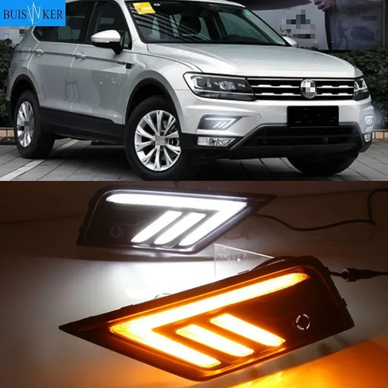 

Автомобильные светодиодсветодиодный дневные ходовые огни 2 шт для Volkswagen agenvw Tiguan 2017 2018 DRL с желтыми поворотными ночными синими функциями