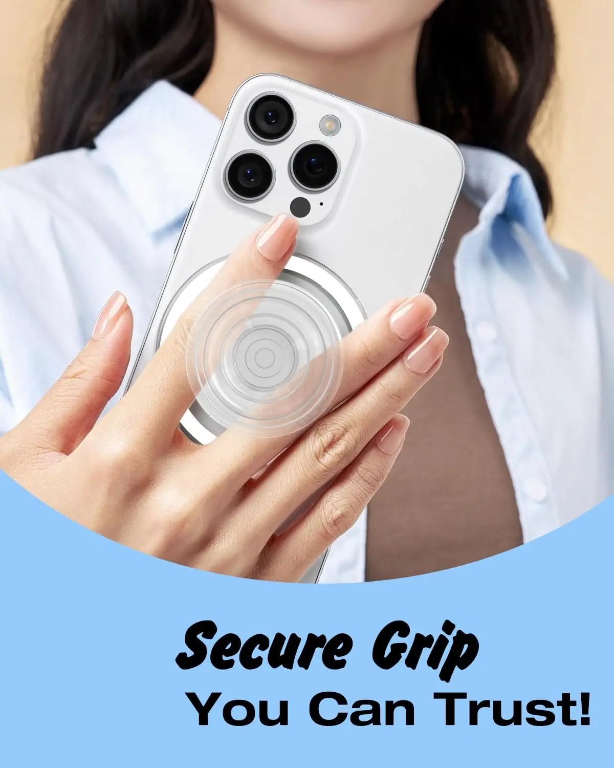 Magnetic Transparent Acrylic Phone Grip & Kickstand - Removable Stand Accessory