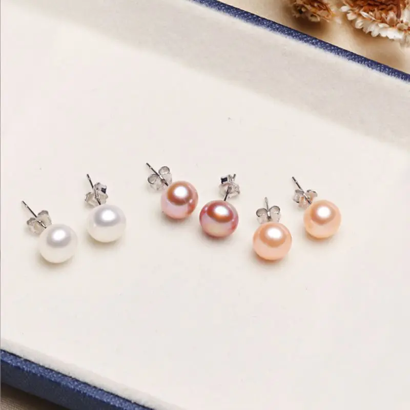 

Real Freshwater Pearls Stud Earrings for Women Party Wedding Jewelry Daily Wear