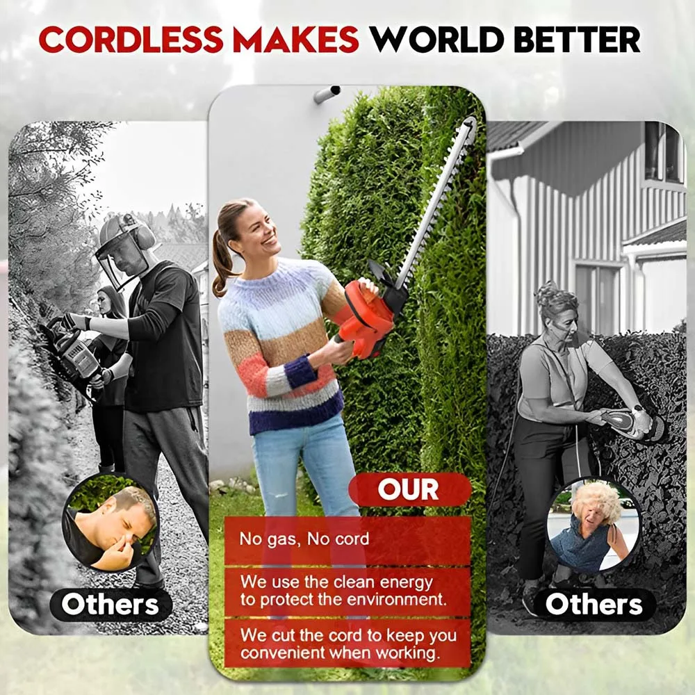 Powsawer 21V Electric Hedge Trimmer Cordless Household Trimmer Rechargeable Shrub Pruning Saw Tools For Shruber Yard Hedge Cut 4
