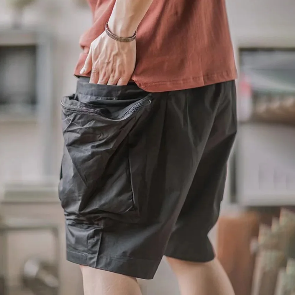 Summer Cargo Pants Men's Vintage Belt Design Safari Style Shorts Fashion Casual Baggy Pocket Zipper Sports Knee Length Trousers