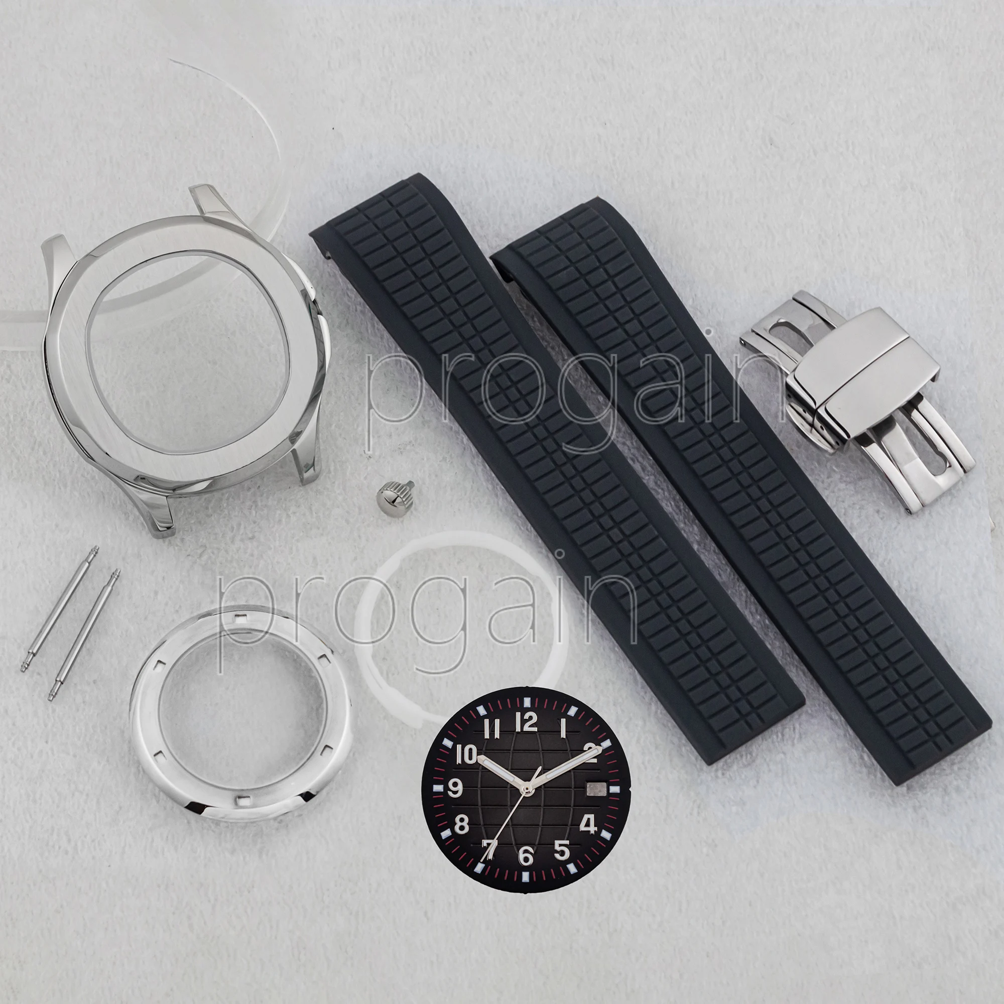 for AQUANAUT Nautilus Case Rubber Strap Stainless Steel NH35 Watch Case Sapphire Glass 32mm Dial fit NH35 NH36 Movement MOD