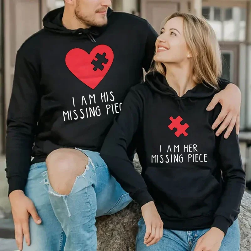 

Graphic Matching Couples Hoodie I AM HIS OR HER MIS SING PIECES Love Puzzle Everything Letter Long Sleeve Boy Girl Y2k Lover Top