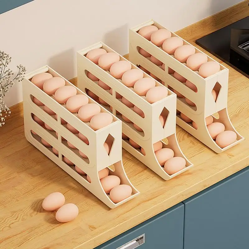 

Egg Storage Box Refrigerator Organizer Food Containers Dispenser 30 Eggs Fridge Egg Rack Rolling Egg Storage Box for Kitchen