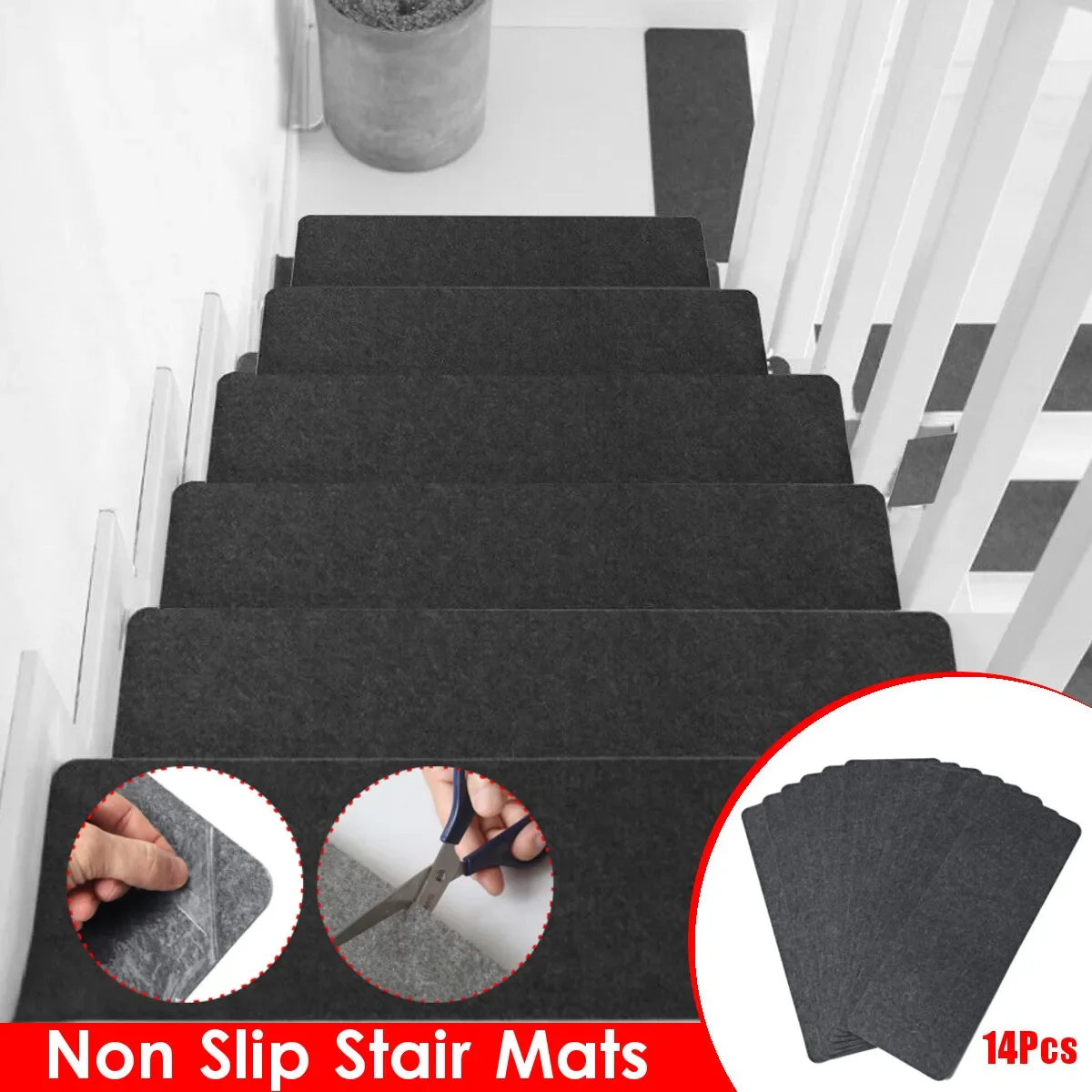 

14Pcs Stair Mats Upgrade Indoor Staircase Step Pad Self-adhesive Glue-free Mattress Mats Home Stair Non-slip Durable Cover Pads