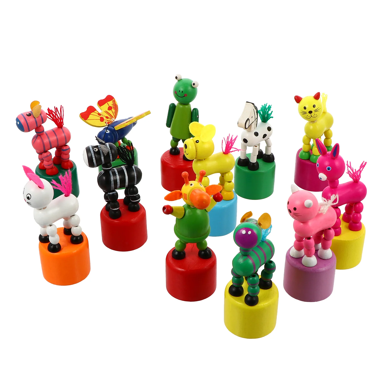 

Gadpiparty Toddler Children’s Toys Wooden Animal Push Up Press Base Toy Base Finger Puppets Thumb Puppets Animal Swing Dancing