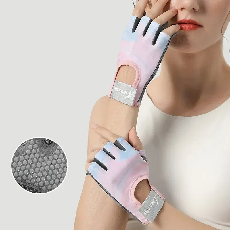 Cycling Gloves Women Fitness Gloves Gym Weightlifting Yoga Bodybuilding Training Thin Breathable Non-slip Half Finger Gloves 2