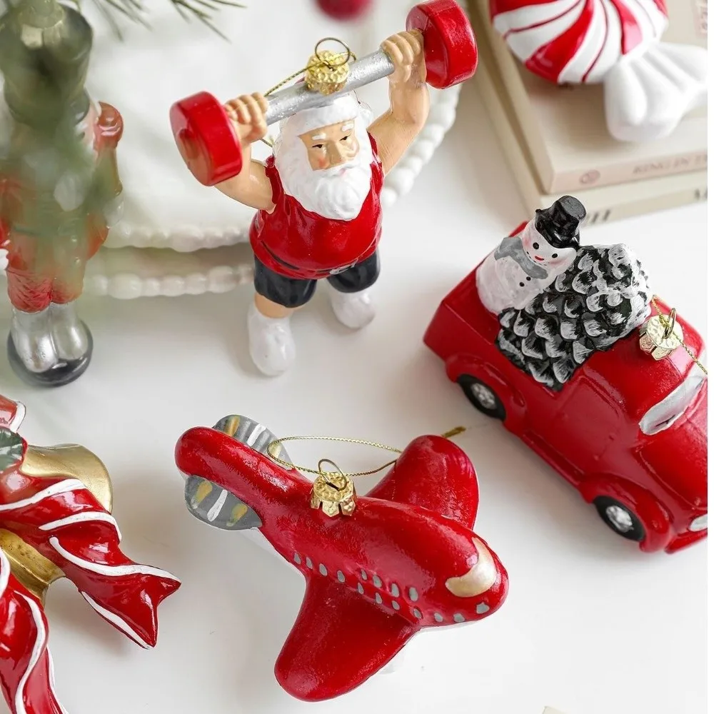 Plastic Christmas Ornaments Red White Painted DIY Tree Pendant