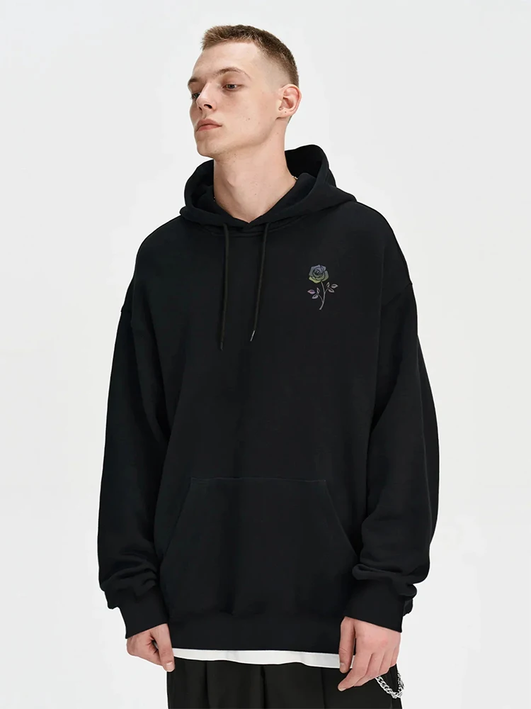 

Cotton Hoodie Spring Men's Sweater Rose Printed Street Hip Hop Sportswear Women's Loose Jacket Fashion Casual Couple Sweatshirt