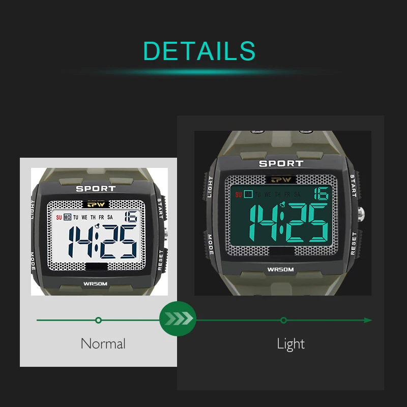 TPW Oversized Digital Watch Big Numbers Easy to Read 5ATM Water Resistant 6
