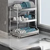 304 Stainless steel dish storage rack Drain water Kitchen multifunctional bowl and plate holder organizer 6