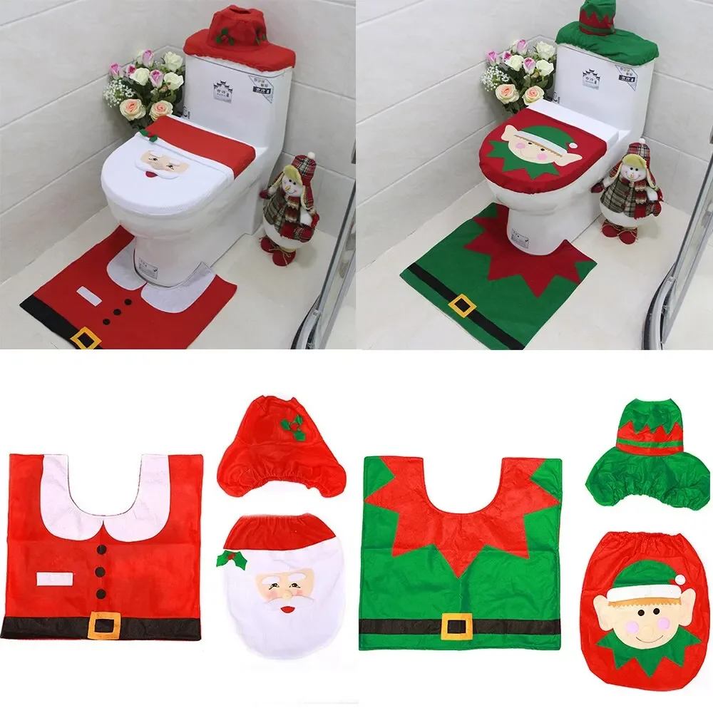 3PCS Christmas Bathroom Accessories Supplies Toilet Decoration Christmas Toilet Bathroom Decoration Cartoon Seat Cover
