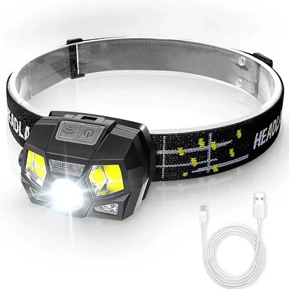 

Motion Sensor Head Torch LED Headlight COB Camping Headlamp USB Rechargeable Flashlight Lamp for Running Hiking Camping Fishing