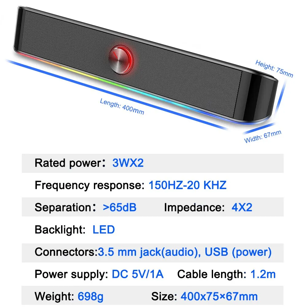 Computer Speakers REDRAGON GS560 Adiemus Aux 3.5mm Stereo Surround Music Smart RGB Speakers Column Sound Bar for Computer PC Notebook Loudspeakers