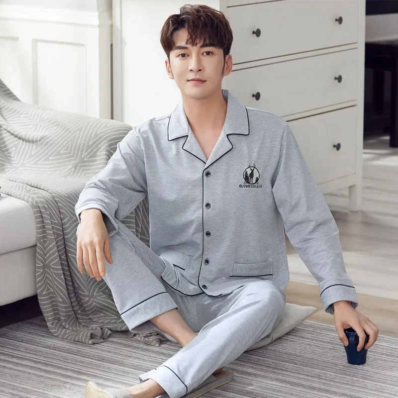2024 New Pajamas Men's Long Sleeve Cotton Sleepwear Spring Autumn Young Men Homewear Autumn Winter Casual V-neck Loungewear Set