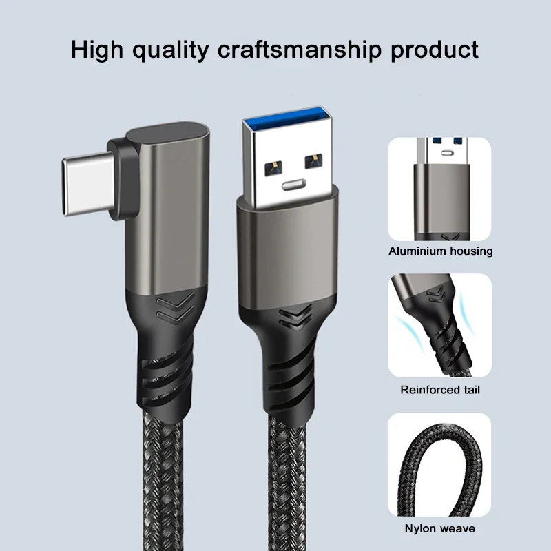 High-Speed USB-C VR Charging & Data Cable with 90-Degree Elbow (10Gbps, 60W)