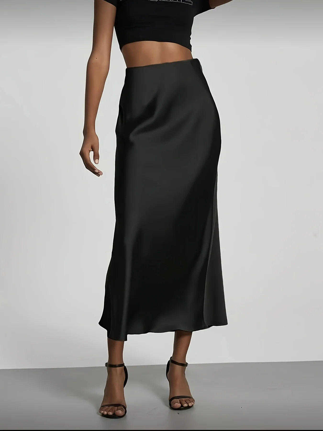 Women's Satin Midi Skirt, High‑waisted Slim Straight, Elegant Draping, Mature Versatile for Commute, Vacation & Parties 1