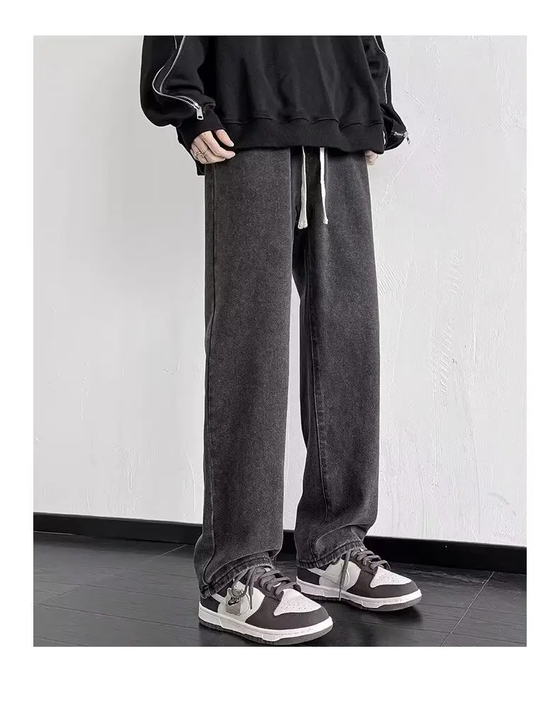 Korean Fashion Loose Jeans Classic Straight Straight Baggy Wide Leg Trousers Street Hip Hop Pants 5XL Black Grey Blue 2024 New