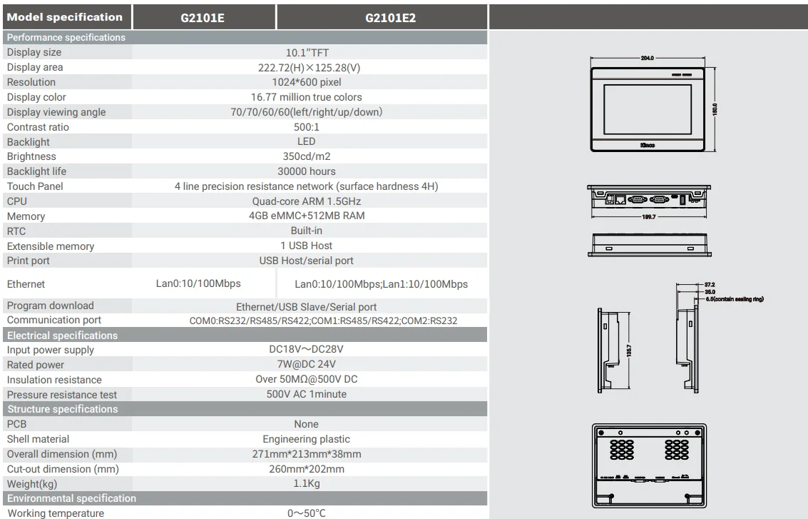 Kinco industrial HMI G2101E/G2101E2 10'' TFT 1024*600 1 USB Host Ethernet displa