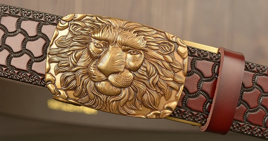 SupSindy Männer Echtes Leder Gürtel Luxus Gold Löwe Metall Automatische Schnalle Rindsleder Gürtel für Männer Jeans Bund Männlich Strap Schwarz – Detail 4