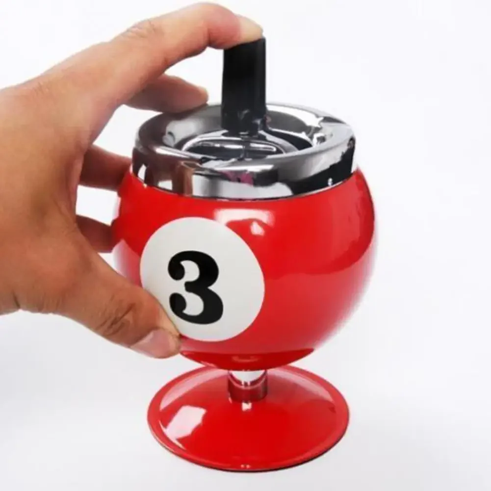 Cigarettes Ashtray Metal Ashtray Ash Case Large Windproof Heat Resistant Three Bayonets with Lid Fashion Pool Billiard Ball Design Ashtray Ornament for Men Gift