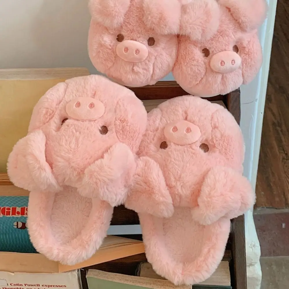 Fashion Homewear Pig Plush Slippers Thicken Cartoon Winter Warm Slippers Thick Soled Anti-slip Furry Cotton Shoes Children