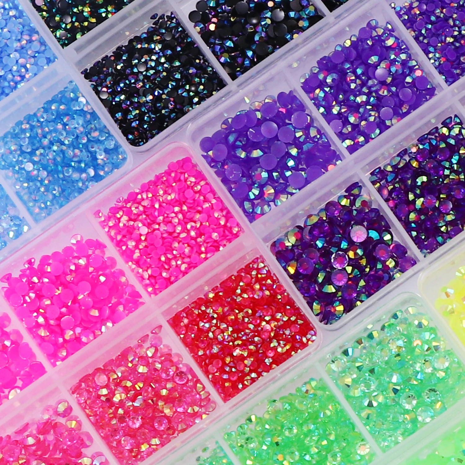 Über 2700 teile/schachtel AB Gelee/Klar Strass Kit 2/3/4mm Flatback Harz Kristall Glitter Stein strass DIY 3D Nagel Kunst Dekoration – Detail 2