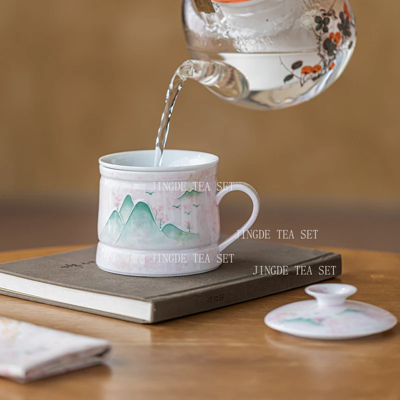 Ceramic Hand-painted Tea Cup Tea Separation Office White Porcelain Water Cup Filter Mug Drinking Water Utensils Porcelana