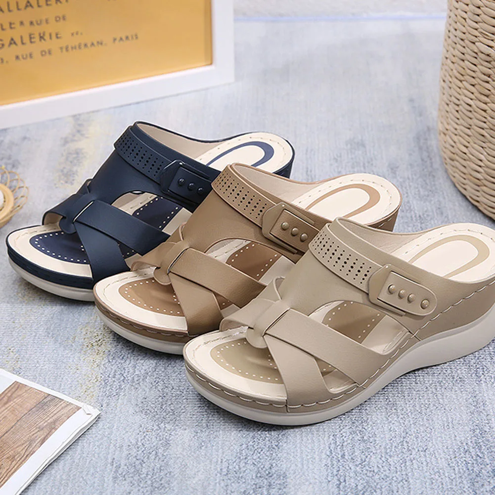 

Lady Summer Slope Heeled Sandals Comfortable Fish Mouth Beach Shoes For Outdoor Wedge Sandals Premium Orthopedic Open Toe New