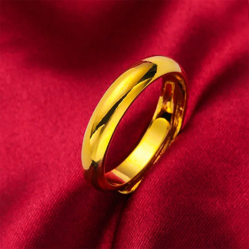 

Pure Plated Real 18k Yellow Gold 999 24k Color Glossy For Lovers With Adjustable Ring Opening Never Fade Jewelry