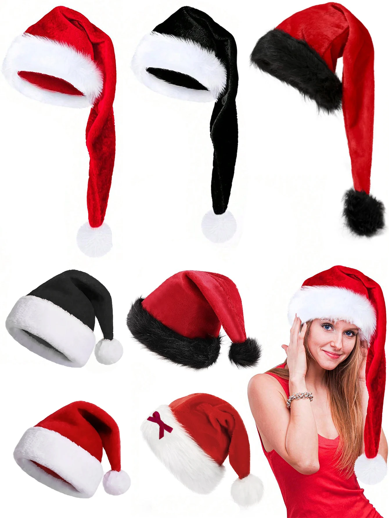 1pc plush Christmas hat Christmas party hat men's and women's New Year party party decorative hat