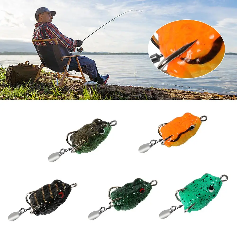 1pcs Fishing Frog Lure with Hooks Simulation Soft Fake Fish Fishing Bait Lifelike Frog Tools Lure Black Artificial Bait A7O1