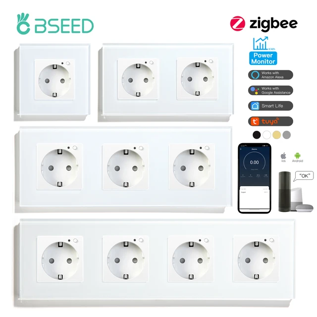 Bseed EU Type Zigbee Smart Socket Double Smart Wall Plug Crystal Glass  Panel Work With Tuya Google Home Alexa Smart Life - AliExpress