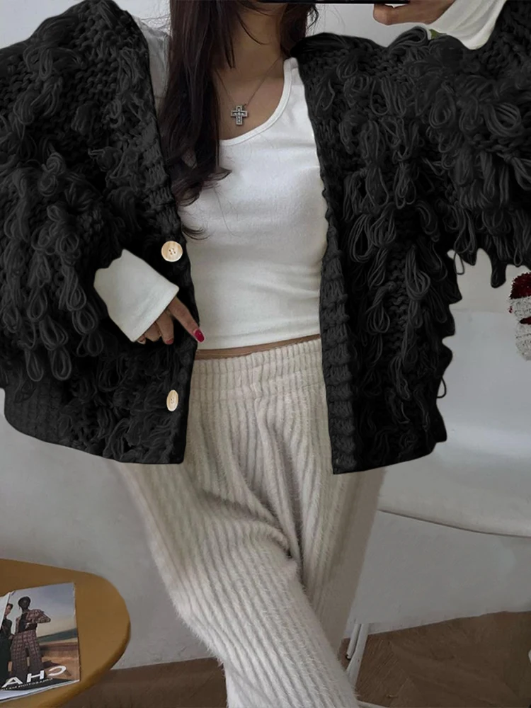 Nibber Thread Knitted Sweater Women Chic 2025 Winter Fashion o-Neck Single-Breasted Casual Warm Elegant Simple Street Outerwear