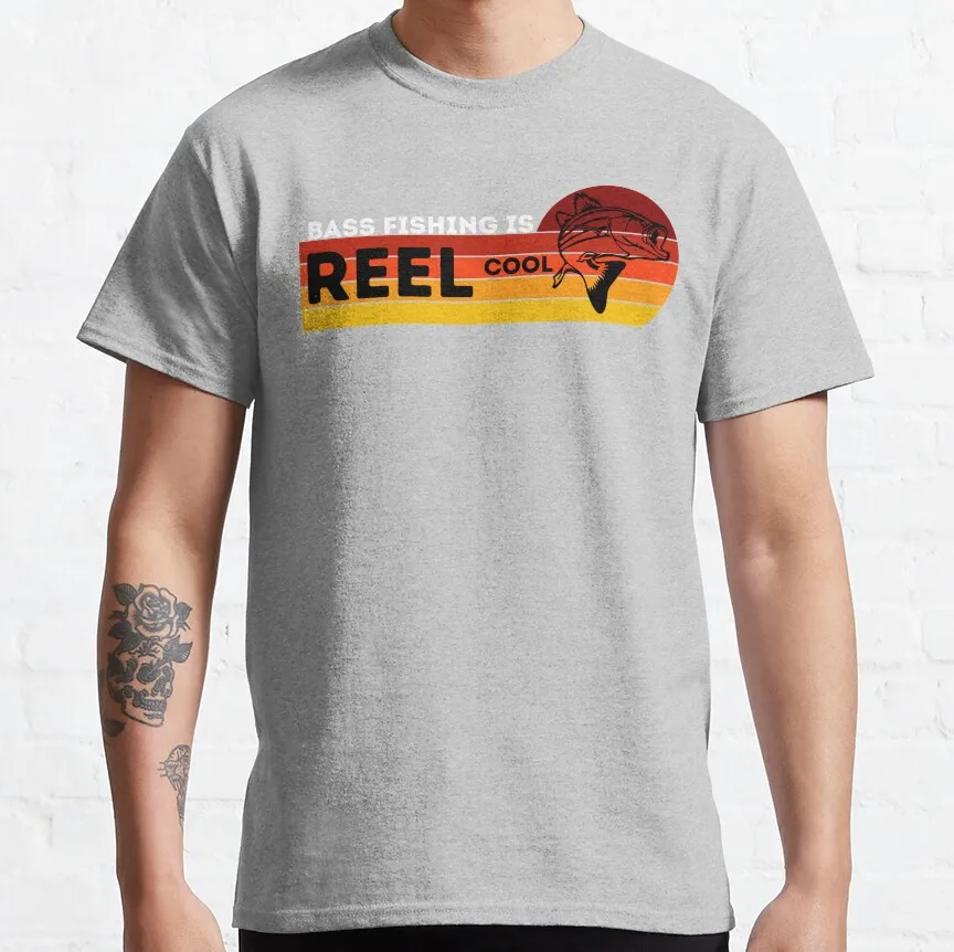 REEL Cool Funny Bass Fishing Graphic T-Shirt - Large Adult Sizes S-6XL