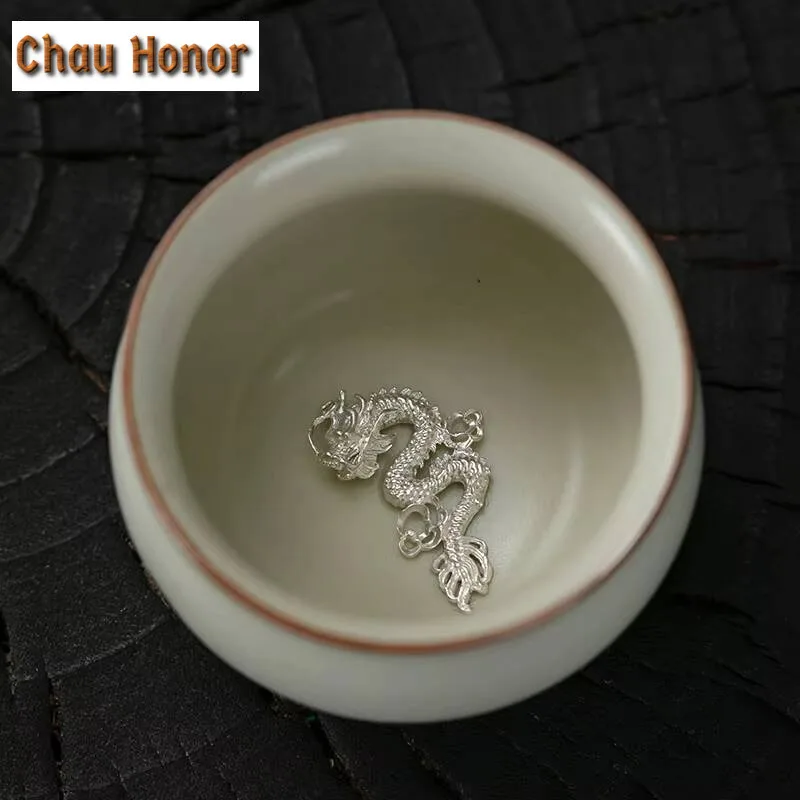 120ml Handmade Ru Kiln Porcelain Teacup  Hand Painted Bamboo Master Cup Personal Mug Can Nourishing Inlaid Silver Dragon Chazhan