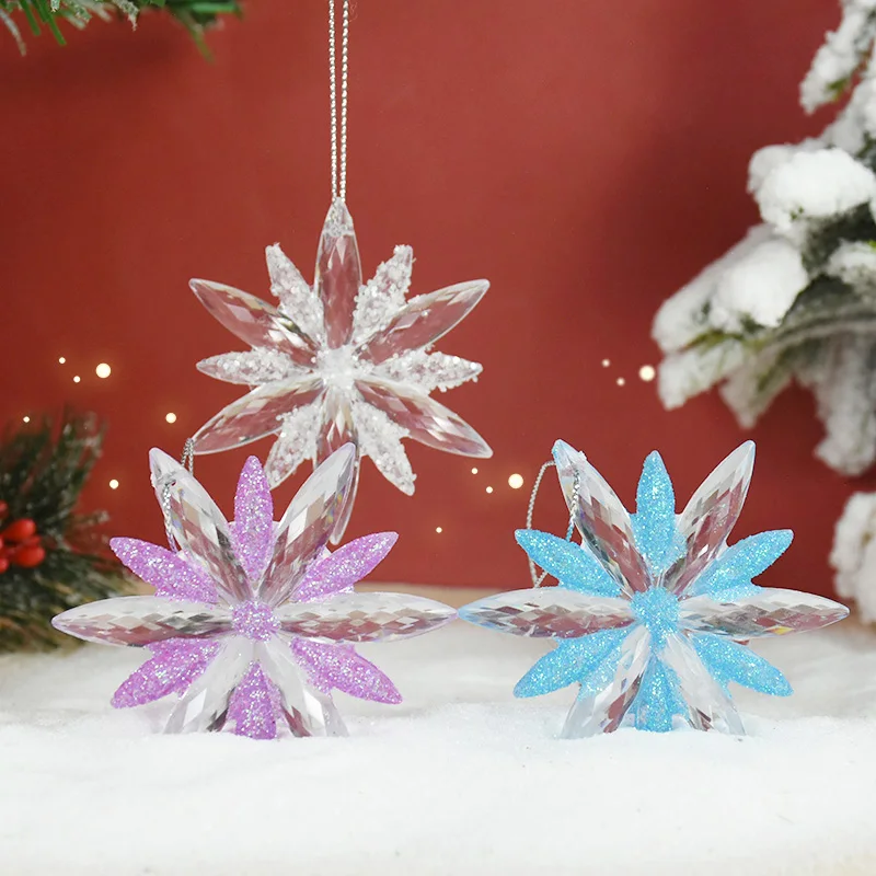 

2pcs Christmas Snowflake Winter Party Transparent Acrylic Snowflake Xmas Tree Hanging Pendant Home Christmas New Year Decoration