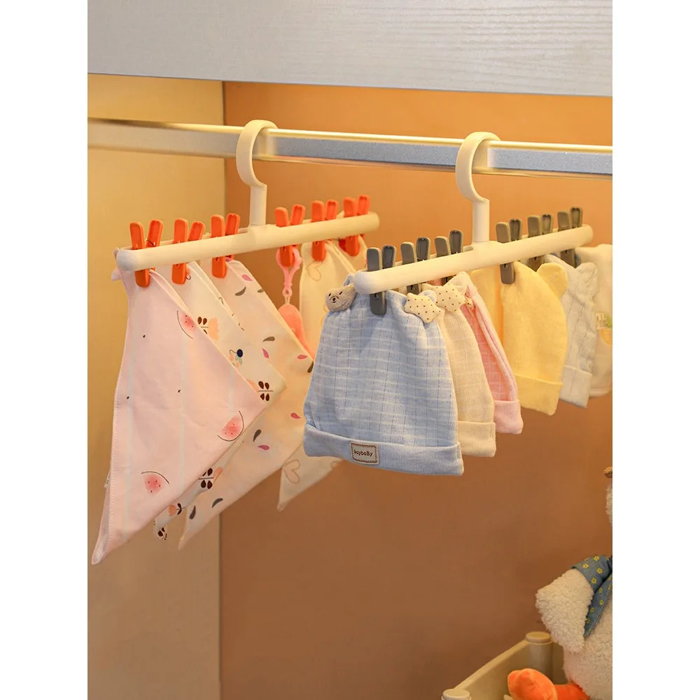 

6 Clips Baby Clothes Socks Hanger Children Adults Clothes Dryer Socks Drying Rack Newborn Saliva Towel Hanger Underwear Plastic