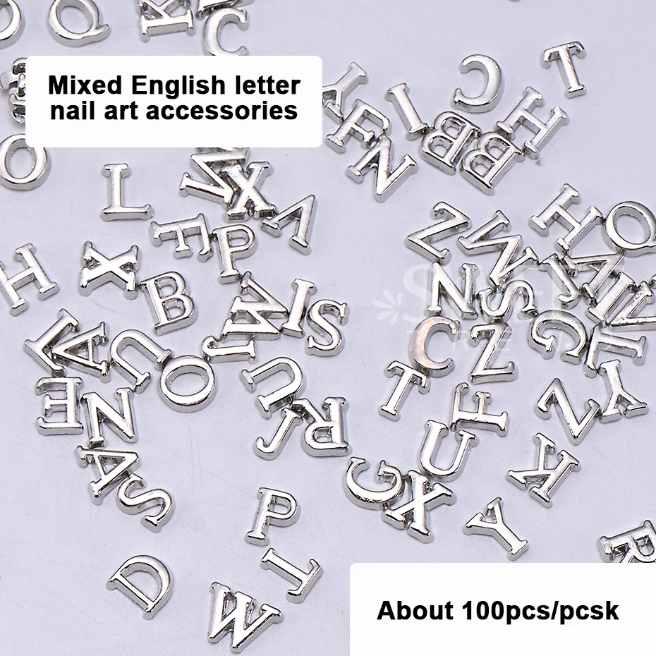 3D Mixed Letter Nail Art Charms About 100pcs Luxury Alloy Alphabet Nail Tips Designer Jewelry DIY Nail Decoration Accessories