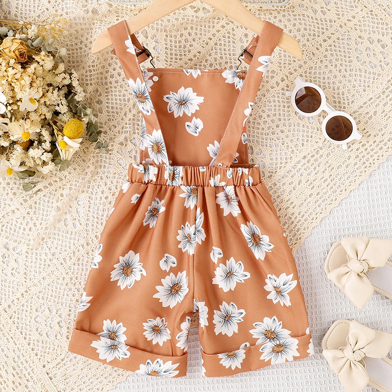 

Toddler Baby Girl Romper Outfit Summer Sleeveless Bib Overalls Floral Suspender Overalls Shorts Pants with Pockets