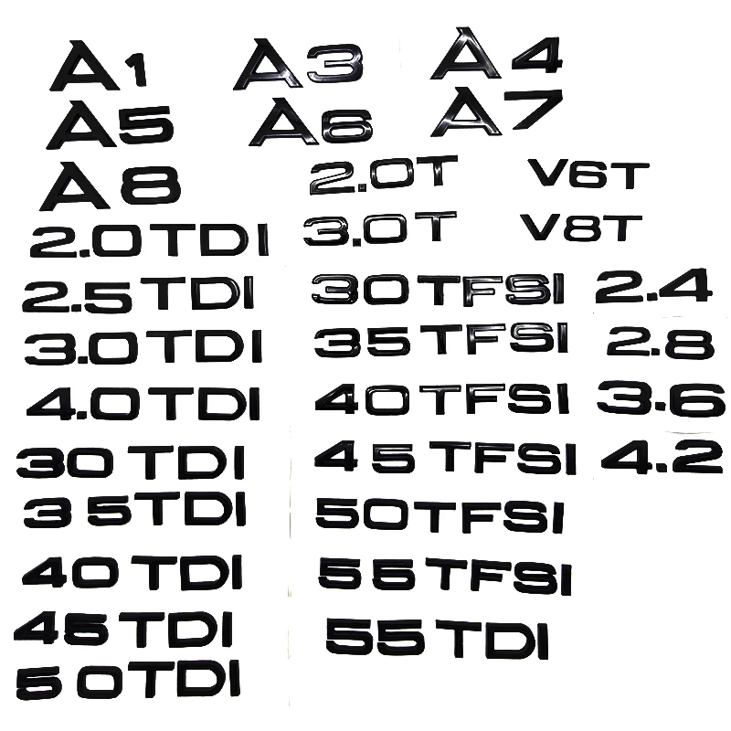 Car Trunk Sticker 3D ABS Glossy Black 2.0 2.5 3.0 4.0 5.0TDI 30 35 40 45 50 55 TDI for Audi A1 A3 A4 A5 A6 A7 A8 Q2 Q3 Q5 Q7 TT car sticker,car stickers,car body stickers