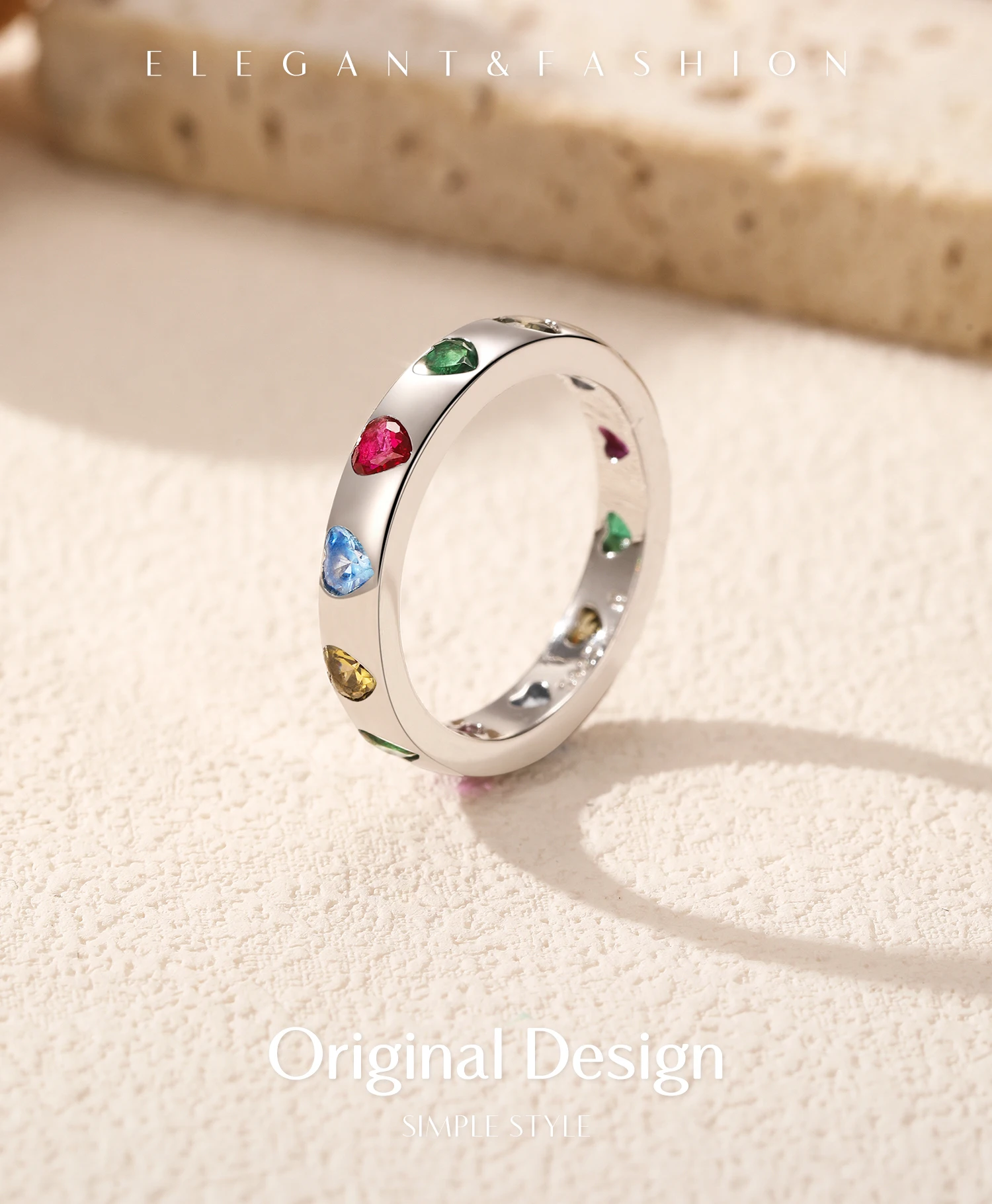 MODIAN 925 Sterling Silver Original Design Four Leaf Clover Heart CZ Eternity Band Stackable Fashion Ring For Women Fine Jewelry